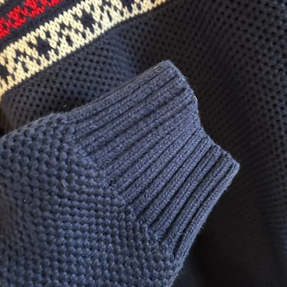 IZOD Navy Blue Fair Isle 1/4 Zip Classic Pullover Sweater XL